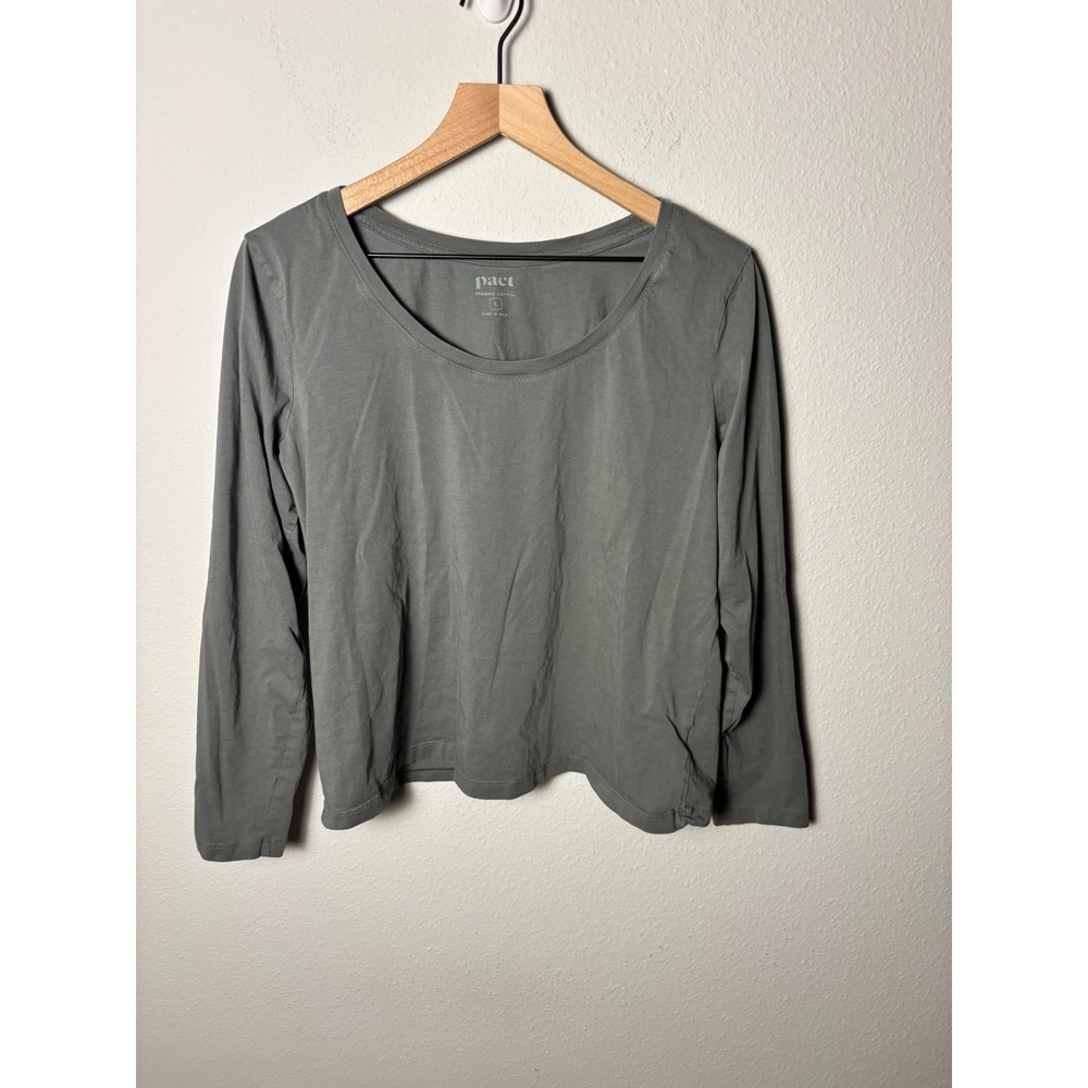 Pact Organic Cotton Long Sleeve Scoop Neck Tee Sage Green Gray L Large